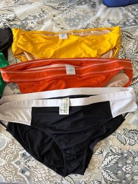Lands' End Colorblock Bikini Bottoms in Yellow and Orange and Black